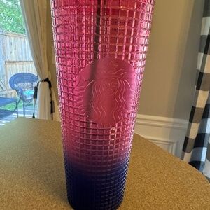 Pink and blue grid Starbucks tumbler
